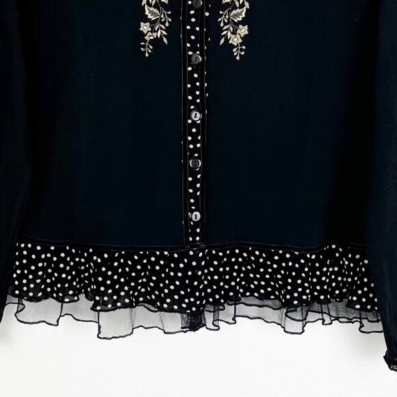 Vintage Top Blouse Floral Embroidered Lace Polka Dot Embellished Cotton Small - Picture 7 of 9